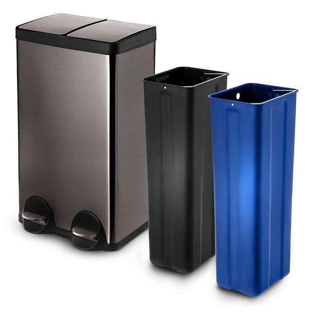 Home Zone Living 15.8 Gallon Kitchen Trash Can, Dual Compartment Recycle Combo, 60 Liter, Black, (VA41977A)