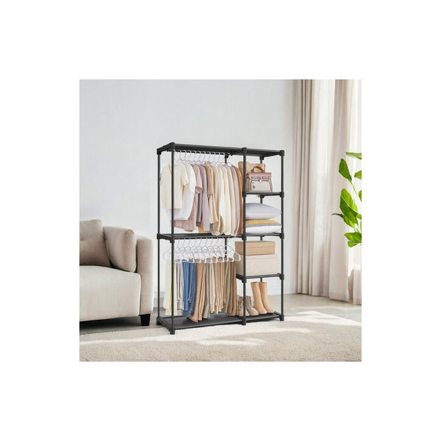 Portable Closet Organizer Freestanding, 44.1 x 16.9 x 65 In Clothes Rack System with Shelves and Hanging Rods for Bedroom and Cloakroom