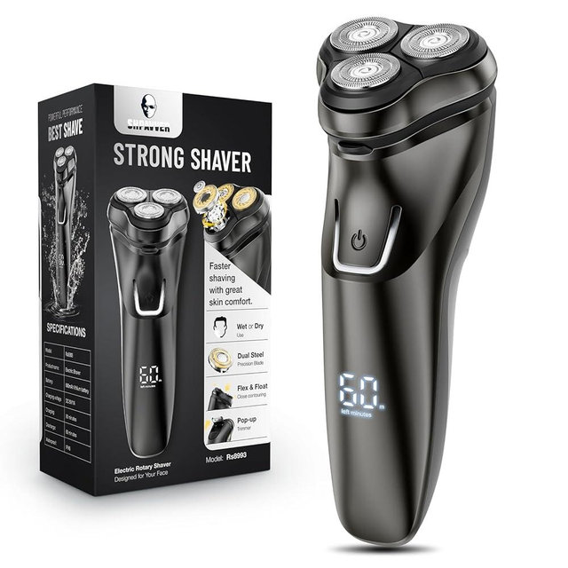 Electric Razor for Men Cordless: Wet/Dry Rotary Shaver Waterproof - USB Fast Charging & Sensitive Skin Care - Pop up Trimmer & Precision Blades Upgraded B2 Black-Silver