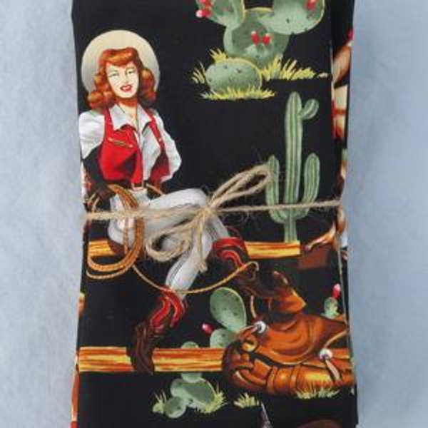 Set 6 Cowgirl Napkins on Black 100% cotton