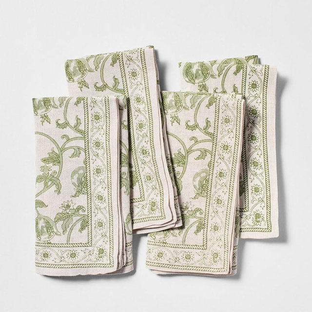 Sur La Table Floral Blossom Napkins, Set of 4, Green