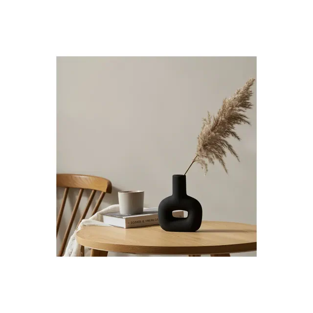 Decorative Vase with Open Center for Living Room Vase - Modern Home Decor Accent for Bedroom Side Table, House, and Office Desk - 8", Black