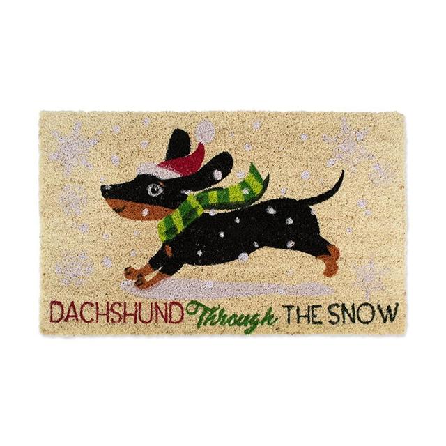 DII Indoor/Outdoor Natural Coir Holiday Season Doormat, 18x30, Dachshund Through The Snow