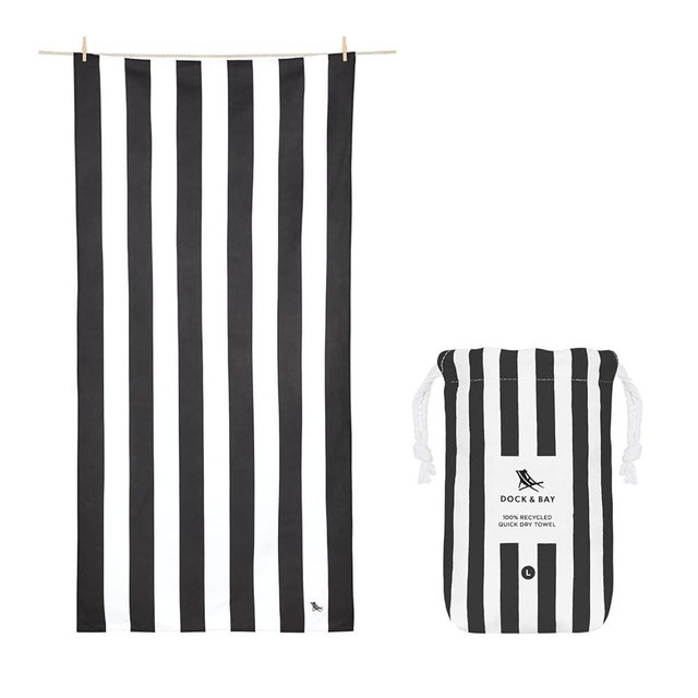 Dock & Bay Beach Towel - Quick Dry, Sand Free - Compact, Lightweight - 100% Recycled - Includes Bag - Cabana - Kamari Charcoal - Large (160x90cm, 63x35)
