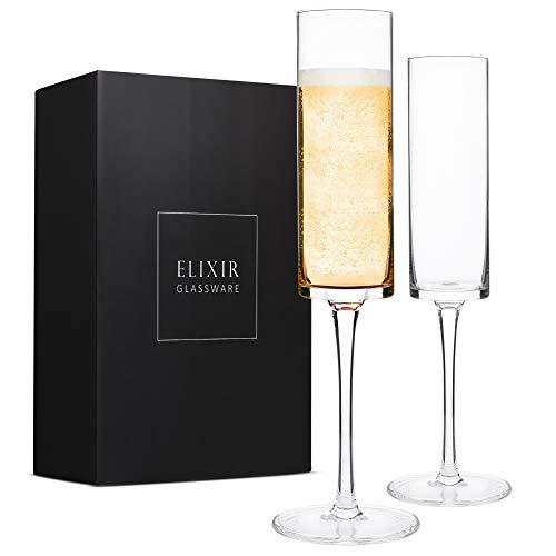 Champagne Flutes, Edge Champagne Glass Set of 2 - Modern & Elegant Gift for Women, Men, Wedding, Anniversary, Christmas, Birthday - 6oz, 100% Lead Free Crystal