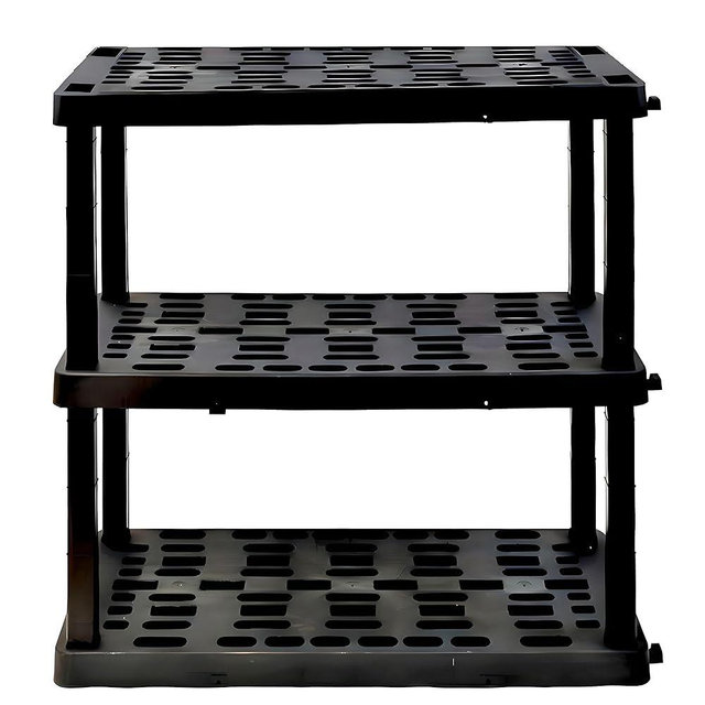 Oskar Large 3-Tier Interlocking Heavy Duty Shelving Unit, D 18xW 36xH 37.8 Inches, Home Organization System For Garage, Basement, Workshop, Utility Shed, Multipurpose Organizer, Easy Assembly, Black