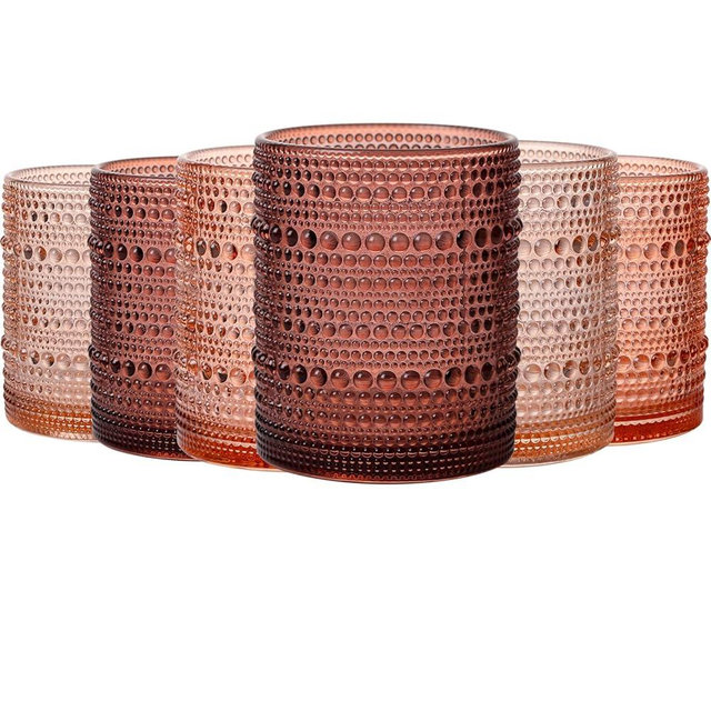 JOVGANK Venus Vintage Hobnail Drinking Glasses Set of 6, Embossed Water Tumbler 12oz, Kitchen & Bar Beaded Glass Cups, Beverage Glass Cups for Water, Beer, Juice, Cocktail Glassware, Venus