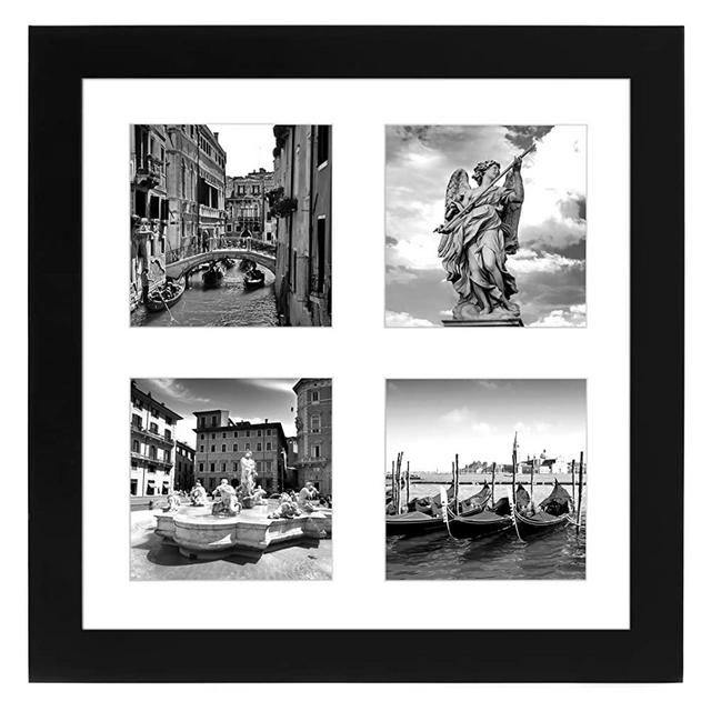 Americanflat 10x10 Collage Picture Frame With Four 4x4 Inch Openings - Composite Wood with Shatter Resistant Glass - Horizontal and Vertical Formats for Wall and Tabletop, black