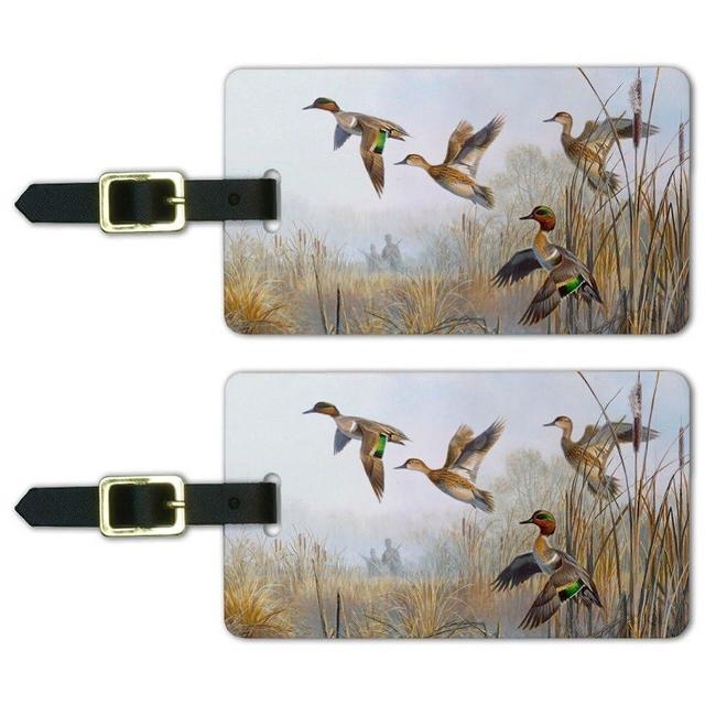 Green-Winged Teal Ducks Flight Hunting Luggage ID Tags Cards Set of 2