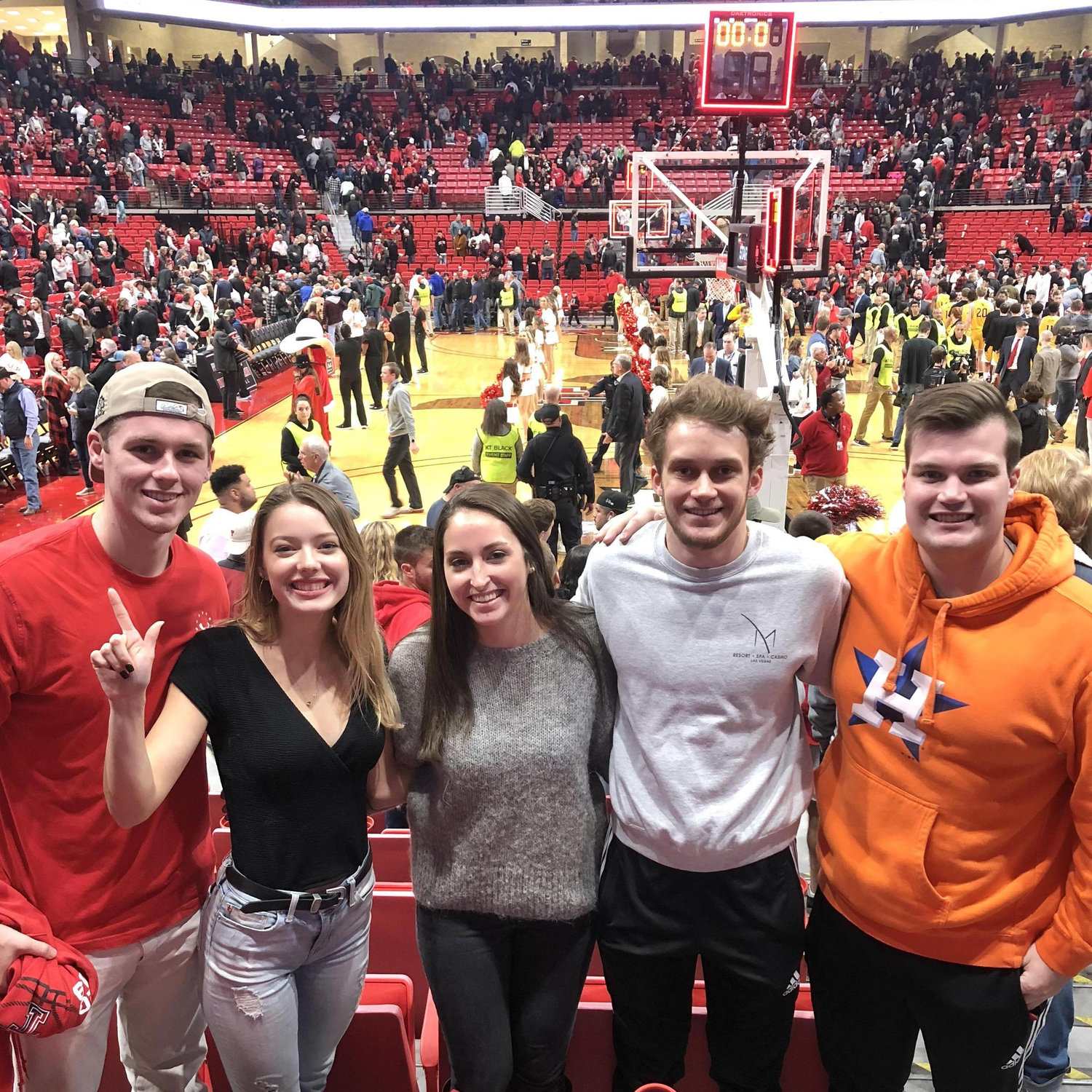 Adam, Marisa, Alyson, Logan, and Zach at a Tech basketball game!