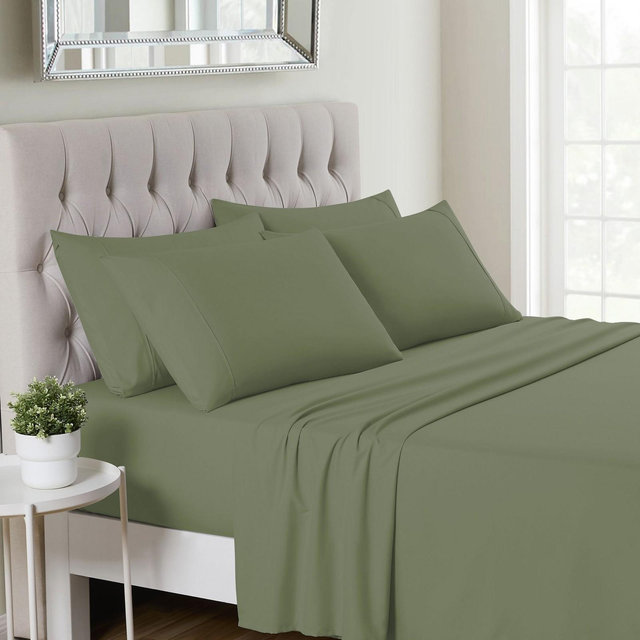 6 Piece Sheet Set, Deluxe Ultra Soft 1500 Series, Double Brushed Microfiber by Sweet Home Collection®- King, Sage