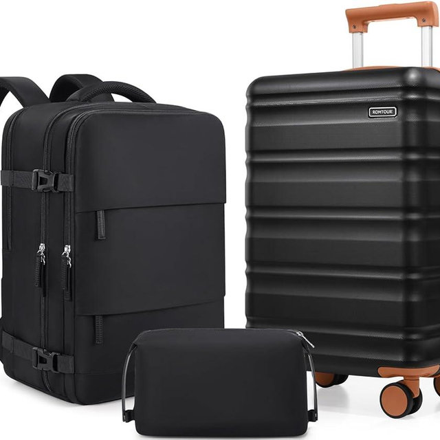 Romtour Suitcase Set 3 Piece, 20 IN Carry On Luggage with PC Hard Shell, TSA Lock Spinner Wheels Extension Handle Suitcase Set, Luggage Set With Fully Lined Interior