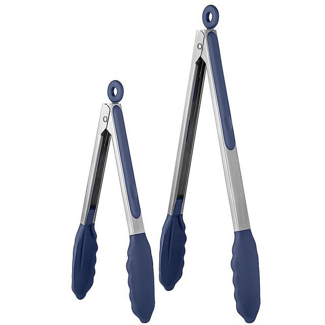 600℉ Heat Resistant Kitchen Tongs: U-Taste 9+12 inch Silicone Cooking Tong Set with Firm Sealed Non Stick Rubber Tips and Silicon Coated 18/8 Stainless Steel Handle for Serving Grilling(Midnight Blue)