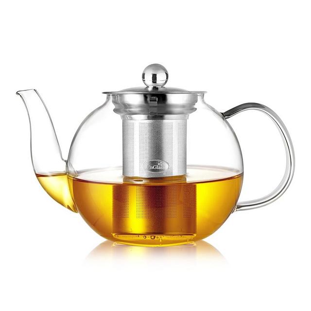 CNGLASS 900ml Glass Teapot with Removable Infuser,Clear Tea Kettle Stovetop Safe,Blooming and Loose Leaf Tea Maker