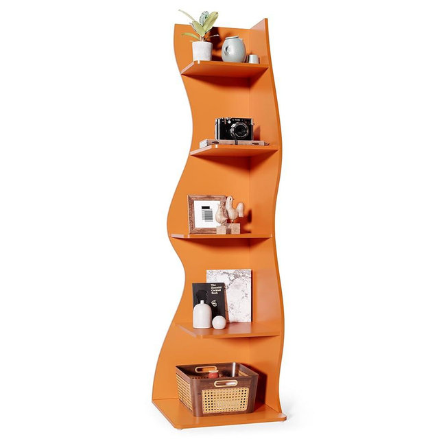 LITTLE TREE Small Corner Shelf, Modern 5-Tier Wall Corner Bookshelf, Stylish Bookcase Storage Rack for Small Space, Living Room, Bedroom