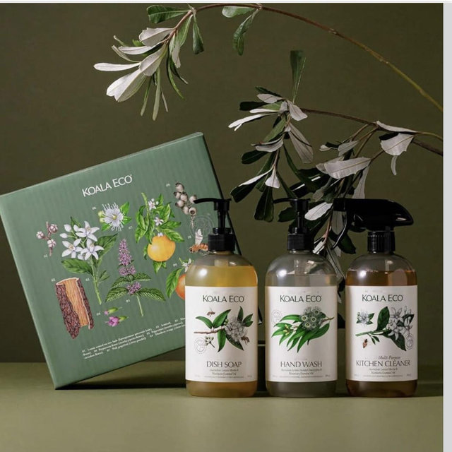 Koala Eco Gift Set of 3 Includes: Kitchen Cleaner, Dish Soap, Hand Wash, Beautifully Packaged - Australian Lemon Eucalyptus, Lemon Myrtle & Rosemary Essential Oil, 16 oz (3 Pack)