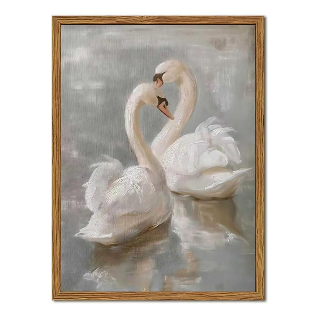 Framed Vintage Swan Canvas Wall Art, Romantic White Swan Paintings Wall Decor, Rustic Animal Pictures Prints Farmhouse Home Decor for Living Room Bedroom 12x16 inch