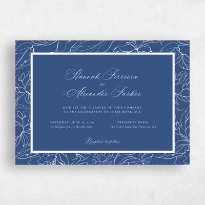 Blue Floral Wedding Invitation - Bella Landscape