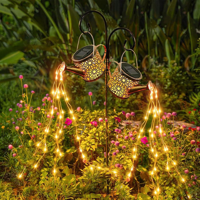 Solar Lights Outdoor Decorative, 2 Pack Metal Solar Watering Can Lights Waterproof, Small Hanging Solar Garden Decor Yard Lights Outside Patio Lawn, Gifts for Mom Grandma Women Birthday(Warm White)