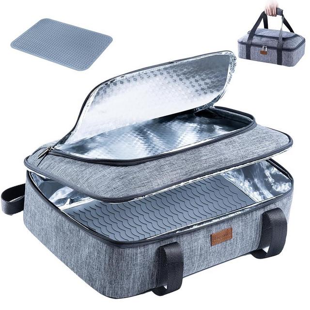 BAGSPRITE Insulated Casserole Carrier for Hot or Cold Food with Heat-resistant Mat, Casserole Dish Carrier Insulated Food Carrier, Hot Food Carrier, Foil Pan Carrier Fits 9" x 13" Baking Dish