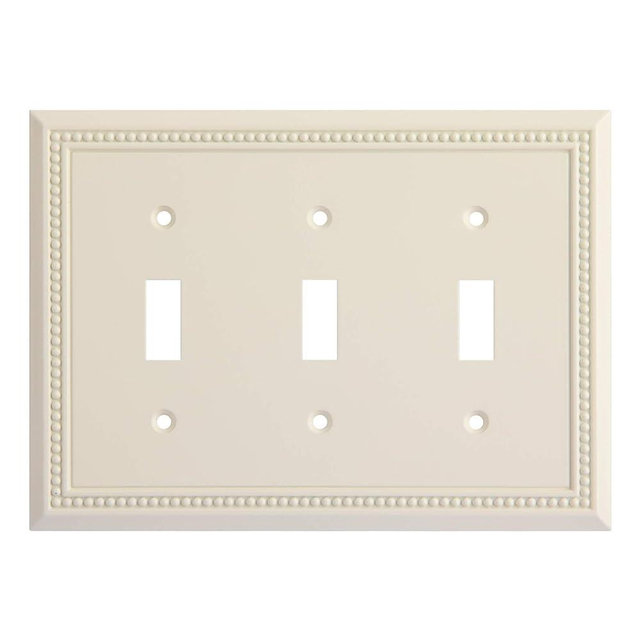 Sunken Pearls Decorative Wall Plate Switch Plate Outlet Cover, Durable Solid Zinc Alloy (Triple Toggle, Light Almond)