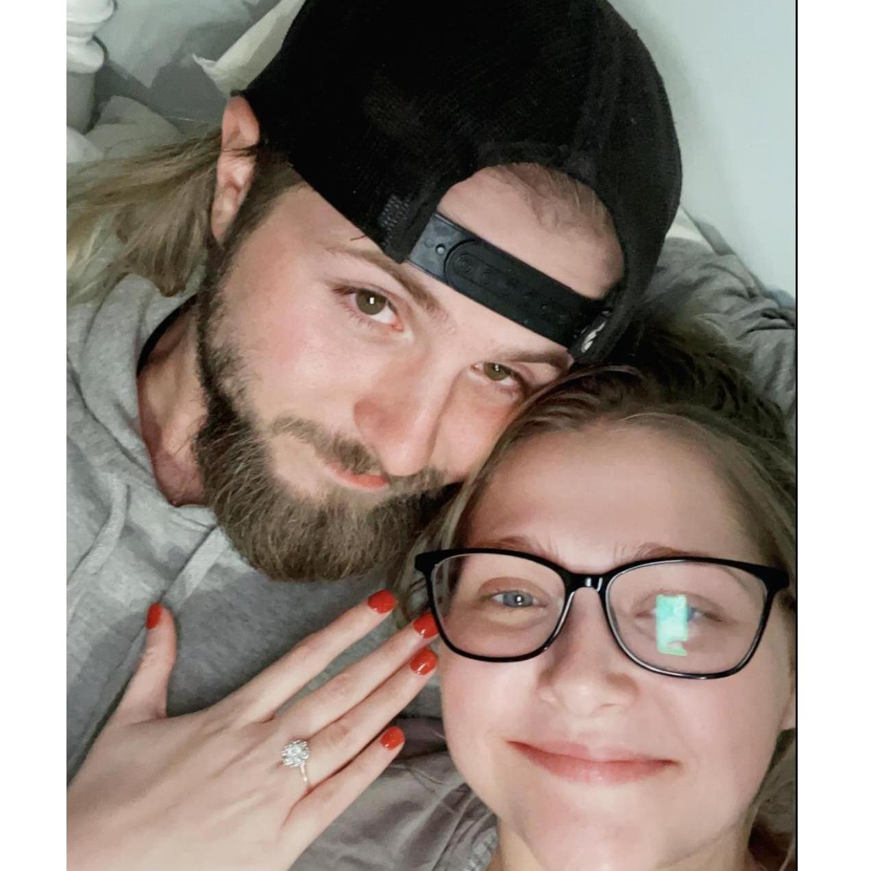 here's right after we got engaged, hunter's meaning of the flower on my engagement ring is "you always want flowers and now you have a flower to last you a life-time"