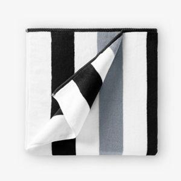 COTTON CRAFT Oversized XL Beach Towel - 2 Pack 39 x 68 inches Big & Huge Beach Blanket Towel - 100% Cotton Velour Thick Plush 450 GSM Super Soft Luxury - Pool Picnic Bath Towel - Cabana Stripe Black