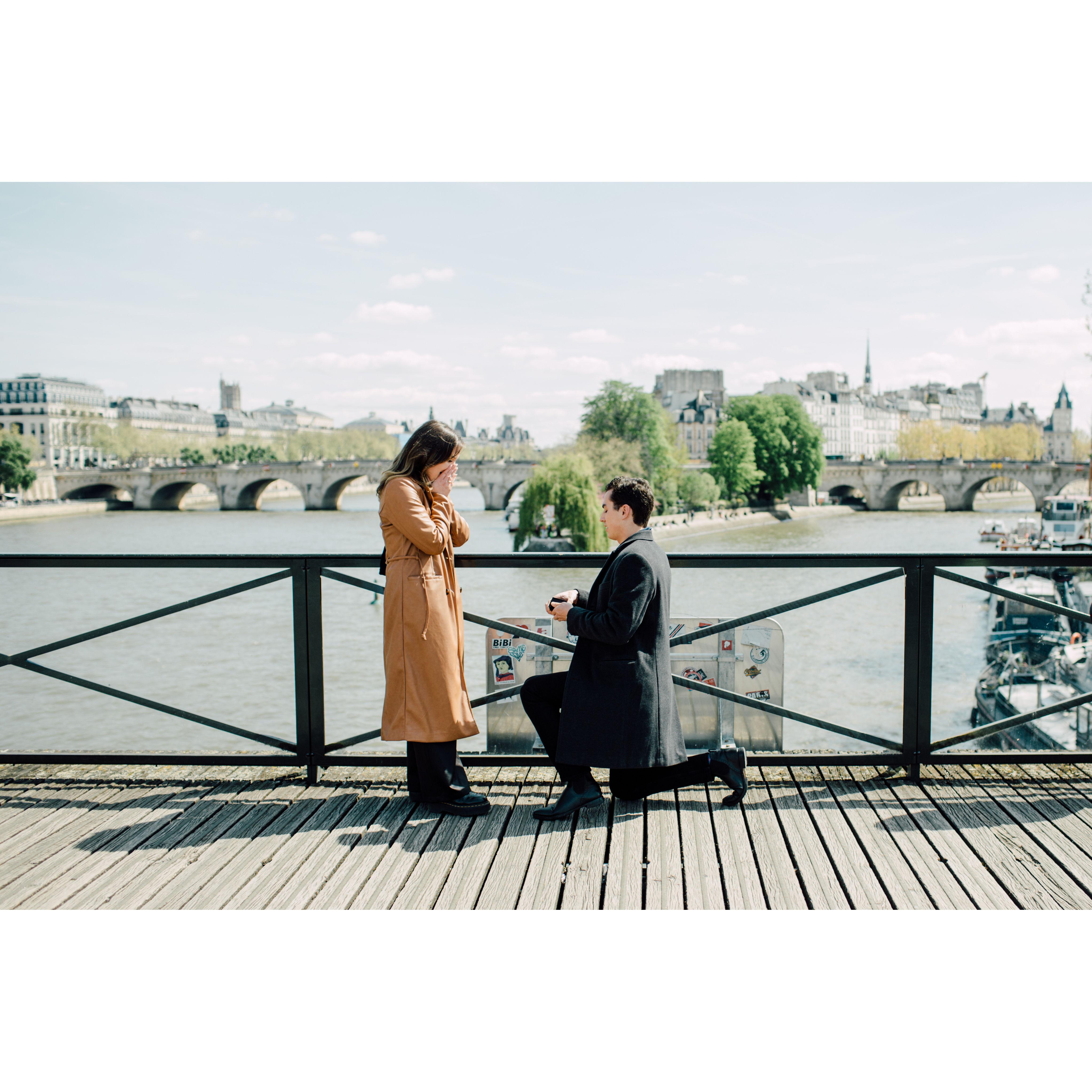 Stephen proposed to Kathryn on the Pont Des Arts in Paris, France.