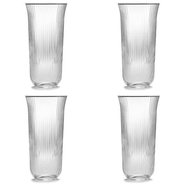Serax Longdrink Drinking Glasses Set of 4 | Inku Glassware by Sergio Herman | Clear Ribbed Water Glass Cups without Lids | Home Essentials, Kitchen Set | Beer, Juice | Coffee Accessories