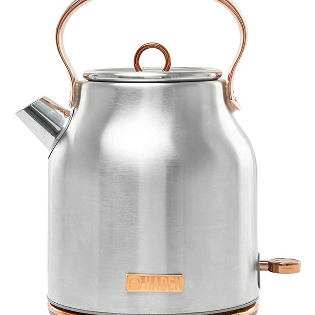 Haden 75103 Heritage 1.7 Liter Stainless Steel Body Countertop Retro Electric Kettle with Auto Shutoff & Dry Boil Protection, Steel and Copper