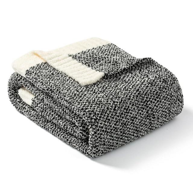 Snuggle Sac Heather Black Throw Blanket for Couch 50x70 inches, Super Soft Warm Blankets Cozy Knit Fuzzy Plush Lightweight Oversized Throws for Sofa, Bed, Camping, Picnic, Black, 50" x 70"