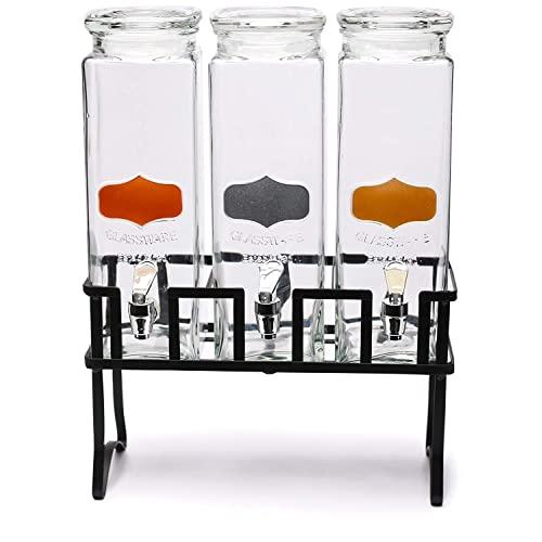 Circleware 92014 Triple Chalkboard Beverage Dispensers with Metal Stand & Spigot, Fun Party Glassware for Water, Iced Tea, Punch, Cold Drinks, 3-80 oz Mason Jars, Copper-Gold-Silver Chalk Panel