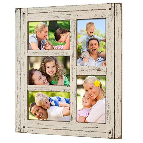 Collage Picture Frames from Rustic Distressed Wood: Holds Five 4x6 Photos: Ready to Hang or use Tabletop. Shabby Chic, Driftwood, Barnwood, Farmhouse, Reclaimed Wood Picture Frame Collage (White)