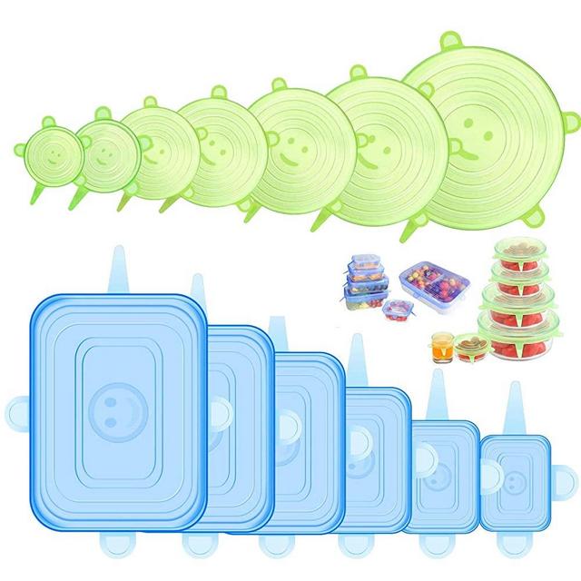 Silicone Stretch Lids, ONEGOL 12 Pack of Various Sizes BPA-free Silicone Lids Reusable Container Lids Food Covers, Flexible to Fit All Shape of Containers, Durable, Microwave and Dishwasher Safe