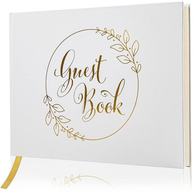 LotFancy Wedding Guest Book, 10x8’’ Sign in Book, 128 Pages Thick Paper with Gold Foil Hardcover, Personalized Keepsake for Reception, Baby Shower, Anniversary, Birthday