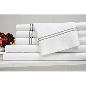 Fifth Avenue Hotel Collection 1200 Thread Count Double Marrow Hem Cotton Rich 6 Piece Sheet Set with Bonus Pillowcases - 6 Colors - Egyptian Quality Cotton Sateen Bedding (King, White/Gray)
