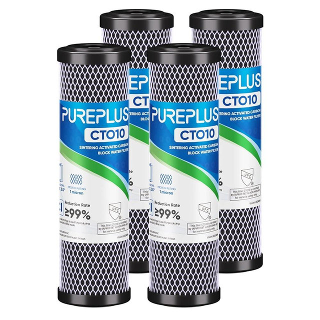 1 Micron 2.5" x 10" Whole House CTO Carbon Water Filter Cartridge Replacement for Under Sink Water Filter System, Dupont WFPFC8002, WFPFC9001, FXWTC, SCWH-5, WHEF-WHWC, WHCF-WHWC, AMZN-SCWH-5, 4Pack