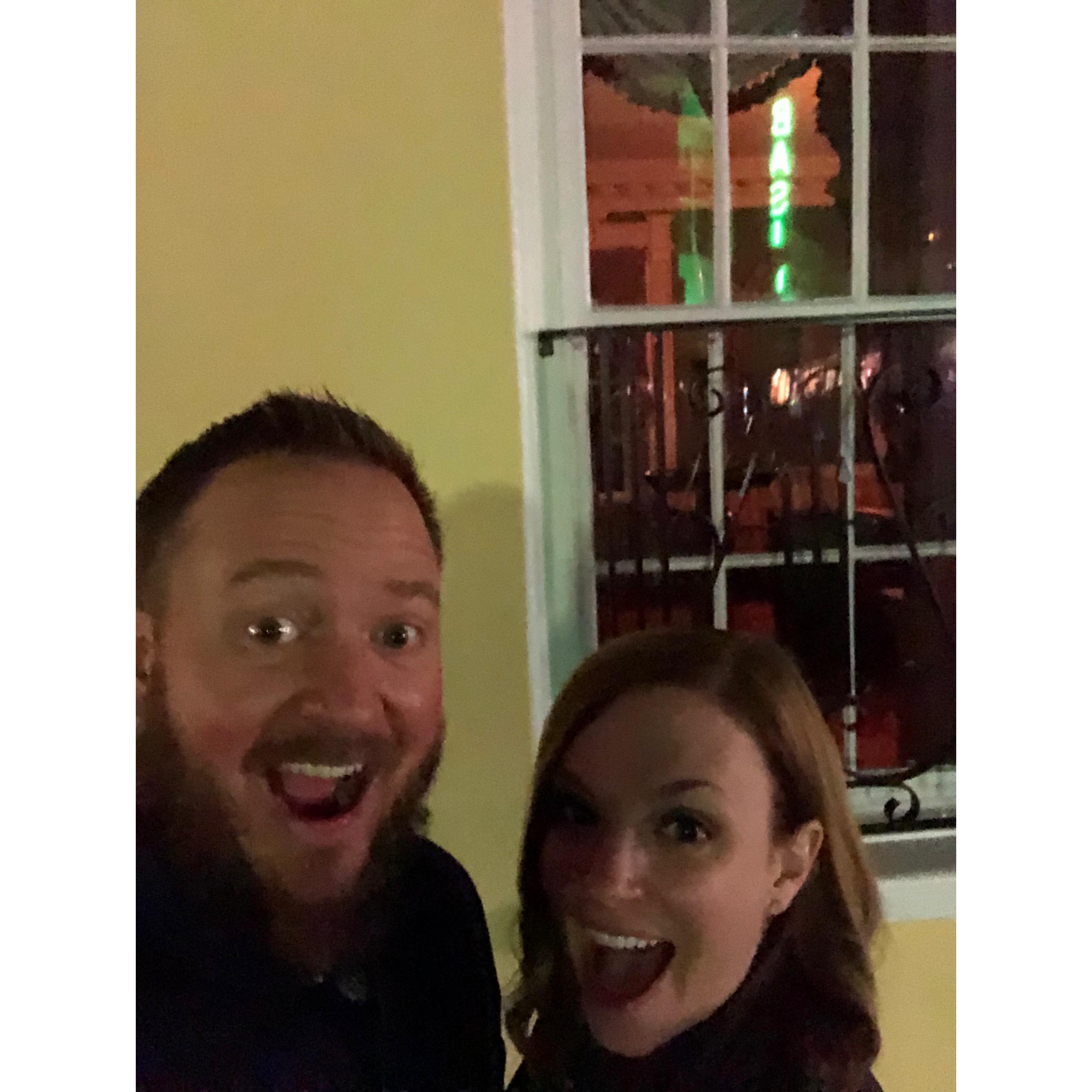 Photo in the spot where we got engaged right across from Basil in Charleston, SC