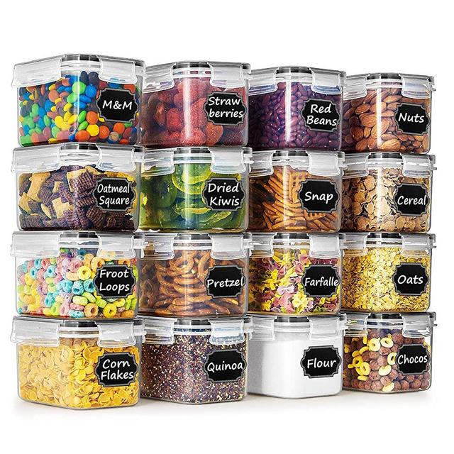 Airtight Food Storage Containers, Wildone Cereal & Dry Food Storage Container Set of 16 [0.8L /3.38 Cups] for Sugar, Flour and Baking Supplies, Leak-proof & BPA Free, with 20 Labels & 1 Marker