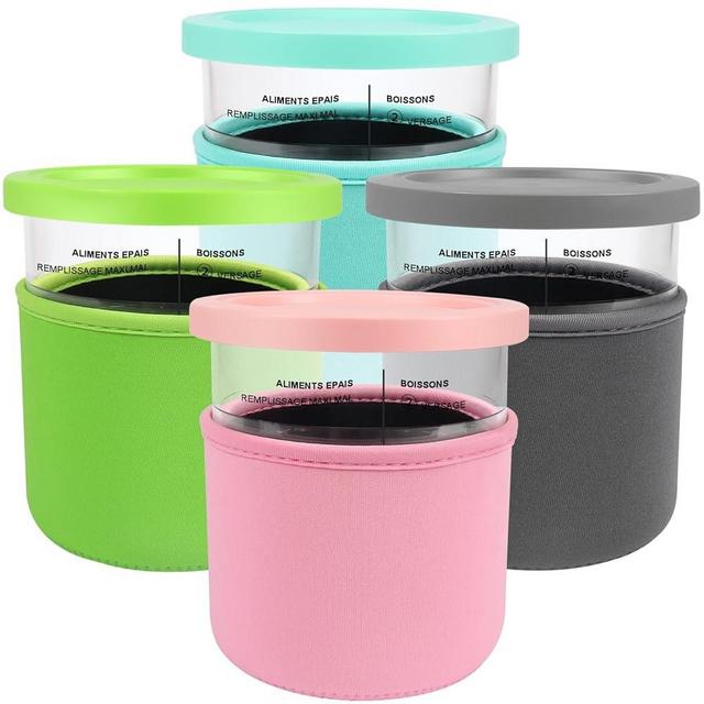 GINOYA Ice Cream Sleeve for Ninja NC501 Pints, 4pcs Reusable Insulated Neoprene Sleeves Accessories Compatible with NC500 Series Deluxe 11-in-1 Ice Cream Maker Containers,24Oz (Tups Not Included)