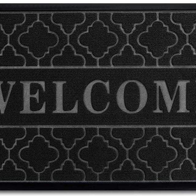 Yimobra Welcome Door Mat, Heavy Duty Durable Front Door Mat for Home Entrance, Garage and Garden Outside Entryway Floor Mat, Non Slip, Fade Resistant, Easy Clean, 29.5 x 17 Inch, Black