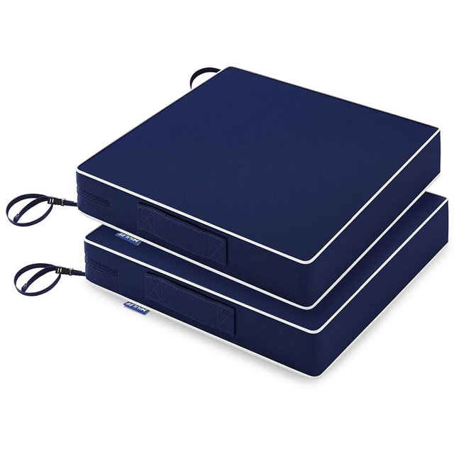 MIULEE Navy Blue 19 x 19 x 3 Outdoor Chair Cushions Waterproof Patio Chair Cushions with Adjustable Straps Set of 2 for Patio Furniture 3-Year Color Fastness Garden Sofa Couch