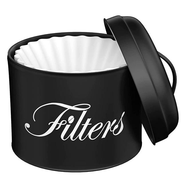 APOIMNA Coffee Filter Holder, Basket Coffee Filter Holder Storage, Round Coffee Filter Dispenser Coffee Filter Container for Counter, Coffee Bar Accessories Decor(Black)