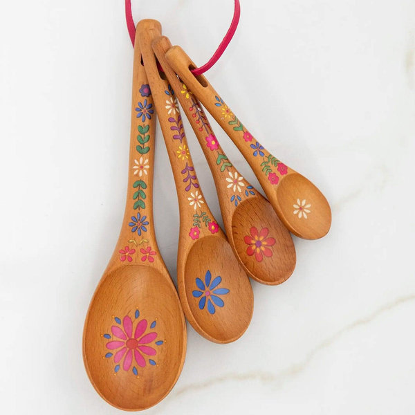 Folk Flower Wooden Measuring Spoons, Set of 4