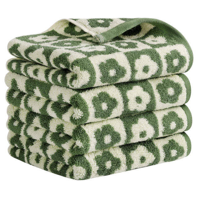REGALWOVEN Cotton Soft Absorbent Decorative Bathroom Hand Towel 14" x 30" Green 4 Pcs
