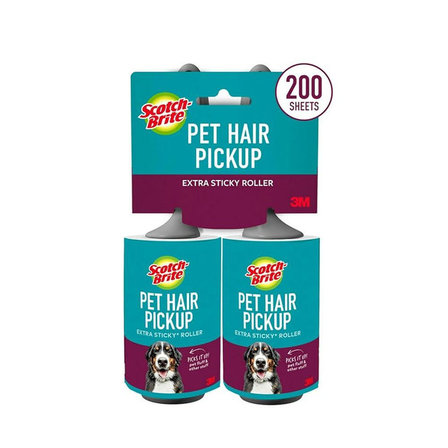 Scotch-Brite Pet Hair Pickup Extra Sticky Lint Roller, Designed for Removing Fur + Fluff on Couches, Clothes, Dog and Cat Beds, & More, 2 Pack, 200 Easy-Tear Adhesive Sheets Total
