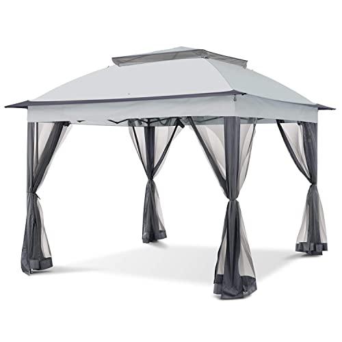 COOL Spot COOS Bay 11'x11' Pop-Up Gazebo Tent Instant with Mosquito Netting Outdoor Gazebo Canopy Shelter with 121 Square Feet of Shade (Gray)
