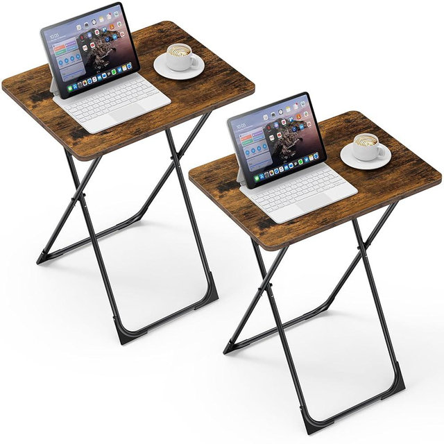 Kitsure TV Tray - Foldable TV Trays Set of 2 with Corner Stabilizers, Waterproof & Scratch-Resistant TV Dinner Tray Table for Living Room, Bedroom, Office, Picnic, 16.9"×13.0"×24.2", Brown
