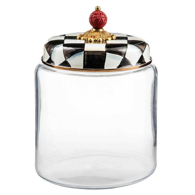 MACKENZIE-CHILDS Courtly Check Kitchen Canister, Decorative Black-and-White Glass Storage Jar with Lid, Large