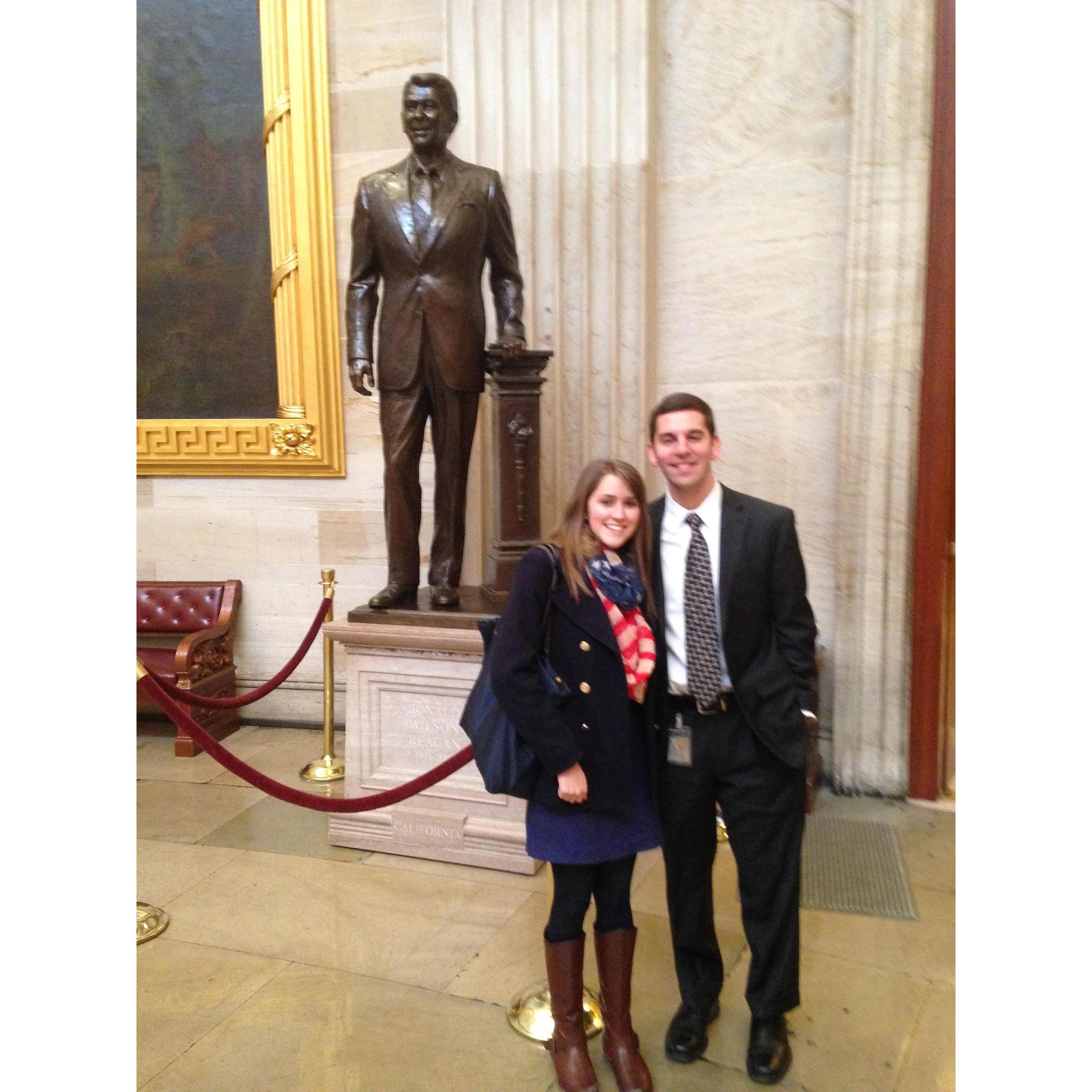 When Amanda visited Alex at his first Capitol Hill internship in 2014 and their first picture together.